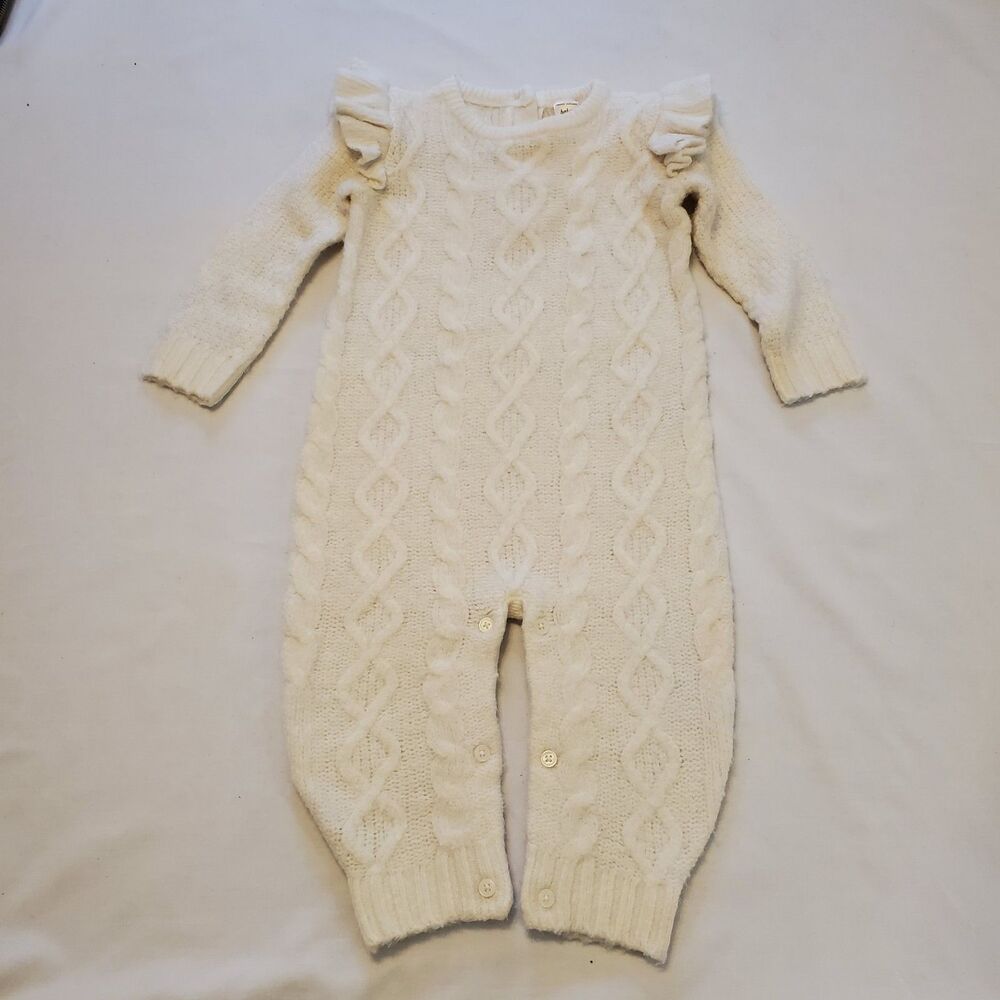 Vintage Rare Osh Kosh B'Gosh 70s Cable Knit White One Piece Jumper Girls 12 Mon
